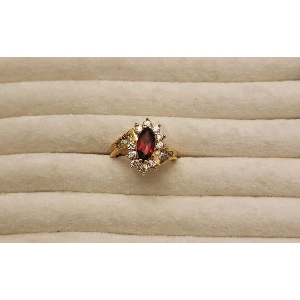 JC Garnet Gold Toned Ring With Cubic Zirconias Size 6.5
